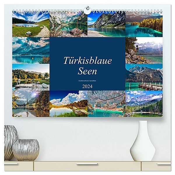 Türkisblaue Seen (hochwertiger Premium Wandkalender 2024 DIN A2 quer), Kunstdruck in Hochglanz, Alexandra Goldbach