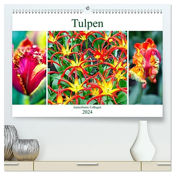 Tulpen - kunterbunte Collagen (hochwertiger Premium Wandkalender 2024 DIN A2 quer), Kunstdruck in Hochglanz, Nina Schwarze