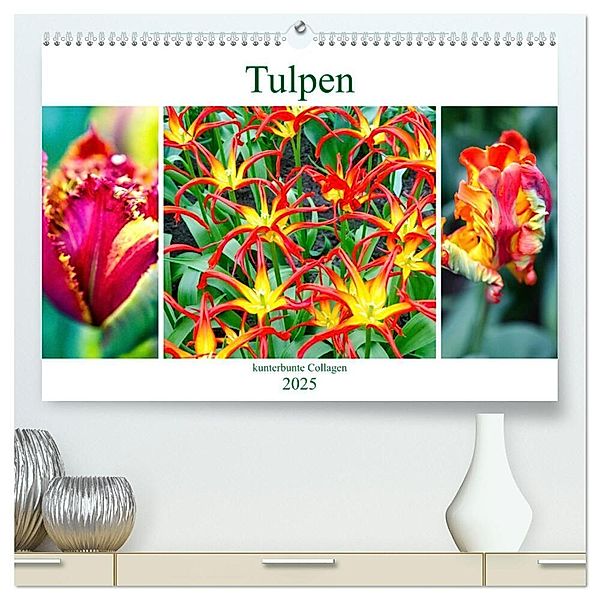 Tulpen - kunterbunte Collagen (hochwertiger Premium Wandkalender 2025 DIN A2 quer), Kunstdruck in Hochglanz, Calvendo, Nina Schwarze