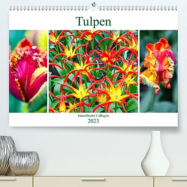 Tulpen - kunterbunte Collagen (Premium, hochwertiger DIN A2 Wandkalender 2023, Kunstdruck in Hochglanz), Nina Schwarze