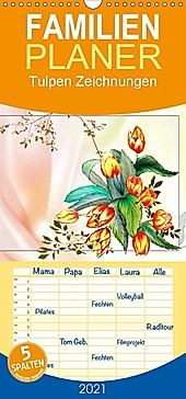 Tulpen Zeichnungen - Familienplaner hoch (Wandkalender 2021 , 21 cm x 45 cm, hoch) - Kalender - Dusanka Djeric,