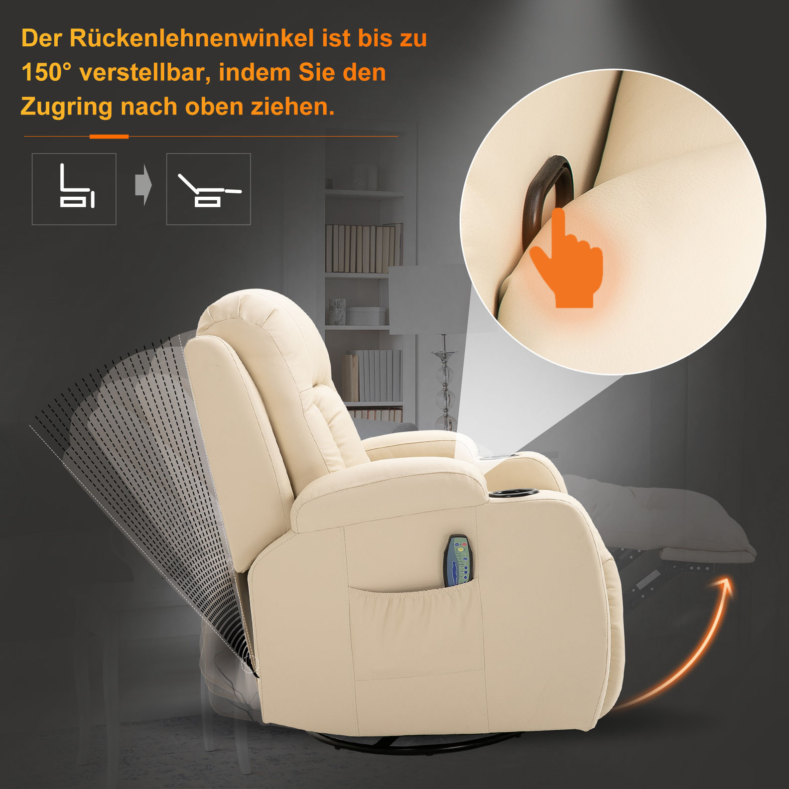 TV Sessel mit Massage- und Wärmefunktion Farbe: creme