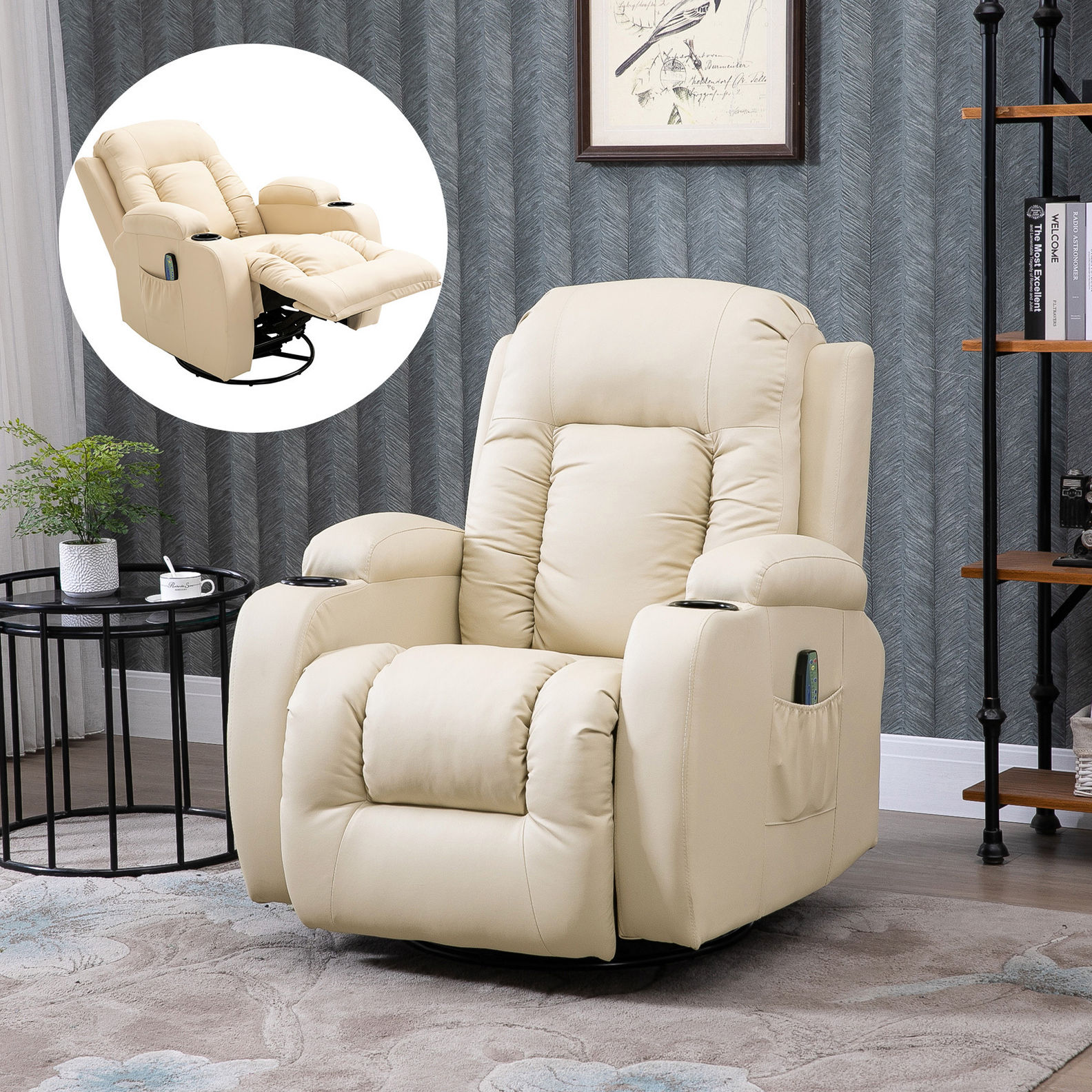 TV Sessel creme mit und Wärmefunktion Farbe: Massage