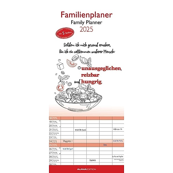 Typo Art 2025 Familienplaner - Familienkalender - Wandkalender - 19,5x45