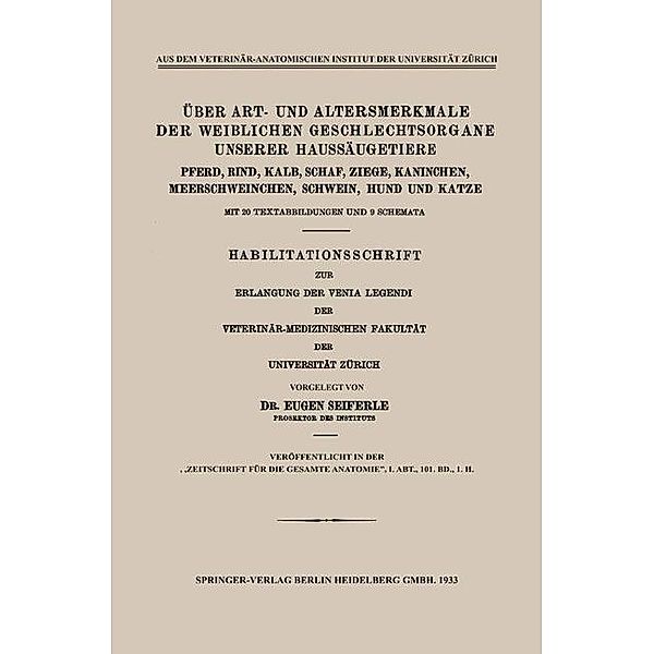 Über Art- und Altersmerkmale der Weiblichen Geschlechtsorgane Unserer Haussäugetiere, Eugen Seiferle