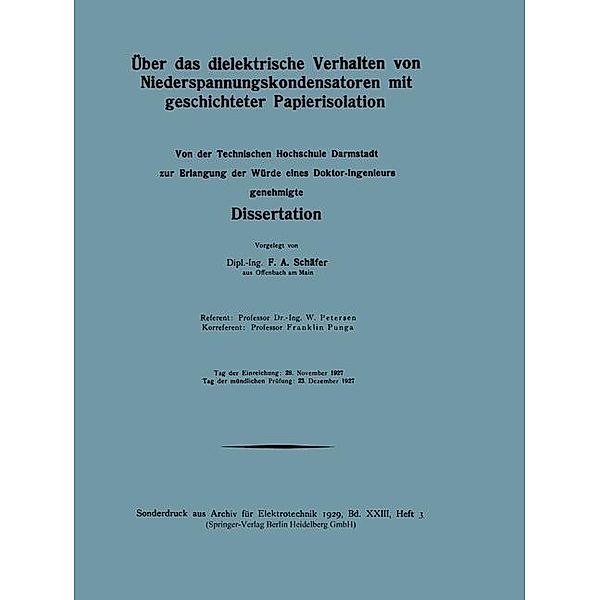 Über das dielektrische Verhalten von Niederspannungskondensatoren mit geschichteter Papierisolation, Friedrich August Schäfer