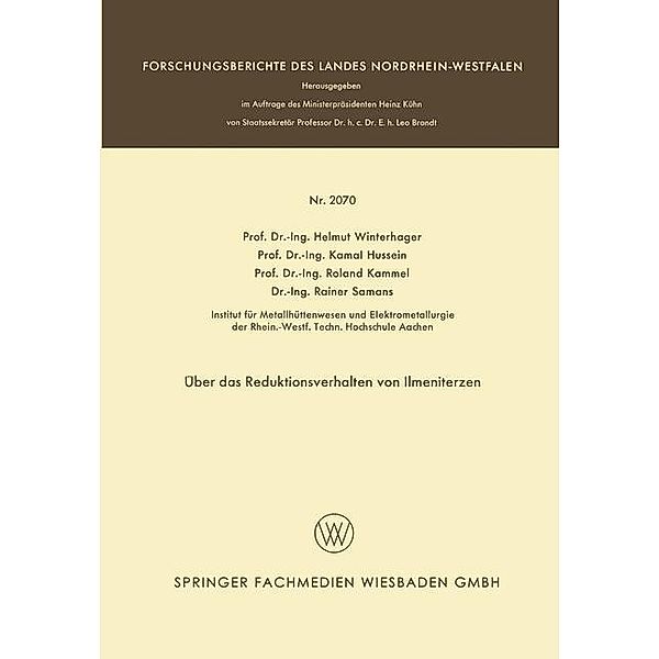 Über das Reduktionsverhalten von Ilmeniterzen / Forschungsberichte des Landes Nordrhein-Westfalen, Helmut Winterhager