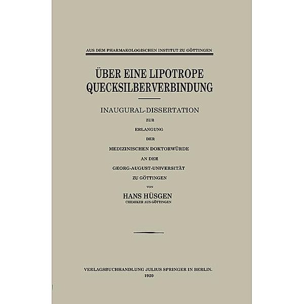 Über Eine Lipotrope Quecksilberverbindung, Hans Hüsgen