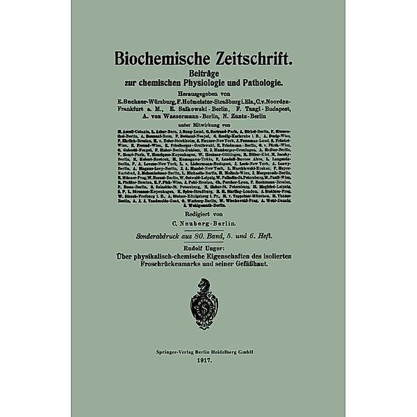 Über physikalisch-chemische Eigenschaften des isolierten Froschrückenmarks und seiner Gefäßhaut, Rudolf Unger