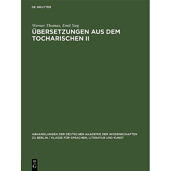 Übersetzungen aus dem Tocharischen II, Werner Thomas, Emil Sieg