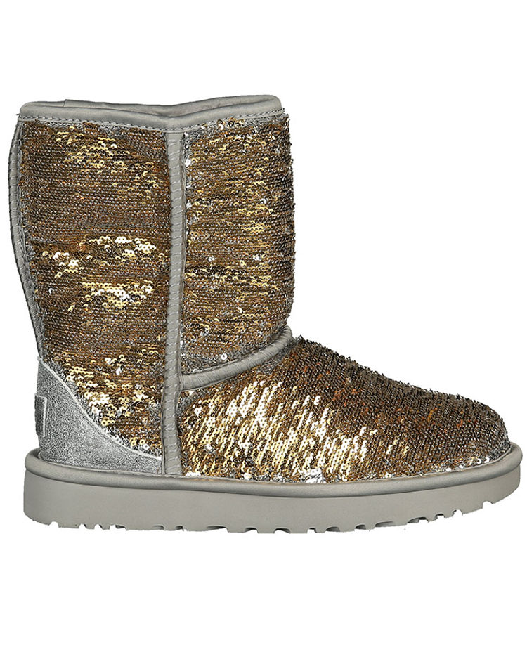 UGG Classic Short Silver/Gold Sequin Boots - Size 9