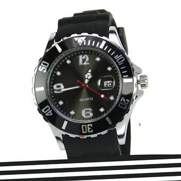 Uhr Silikon-Chrome-Style metallic schwarz