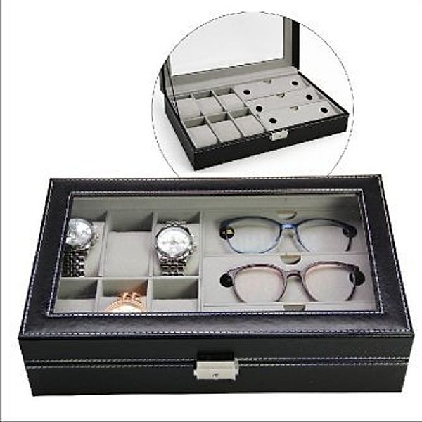 Uhren- und Brillenbox in hochwertiger Ausführung für je 6 Uhren und 3 Brillen