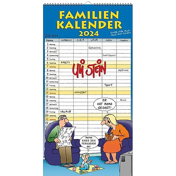 Uli Stein Familienkalender 2024: Familienplaner mit 5 Spalten, Uli Stein