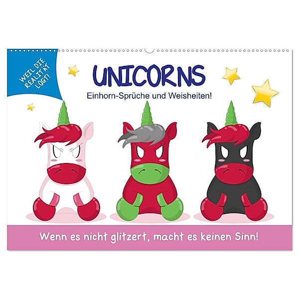 Unicorns. Einhorn-Sprüche und Weisheiten! (Wandkalender 2024 DIN A2 quer), CALVENDO Monatskalender, Rose Hurley