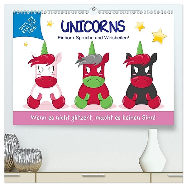 Unicorns. Einhorn-Sprüche und Weisheiten! (hochwertiger Premium Wandkalender 2025 DIN A2 quer), Kunstdruck in Hochglanz, Calvendo, Rose Hurley
