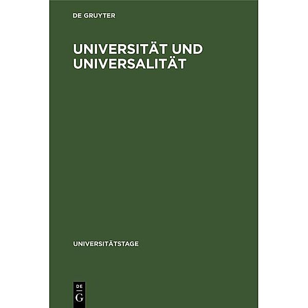 Universität und Universalität / Universitätstage Bd.1963