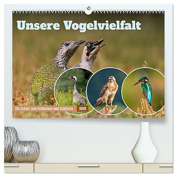 Unsere Vogelvielfalt: Ein Schatz zum Entdecken und Schützen (hochwertiger Premium Wandkalender 2025 DIN A2 quer), Kunstdruck in Hochglanz, Calvendo, Arne Wünsche