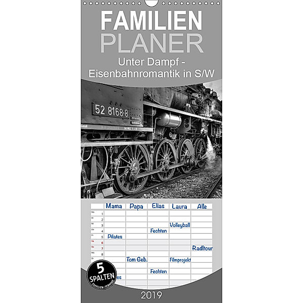 Unter Dampf - Eisenbahnromantik in schwarz-weiß - Familienplaner hoch (Wandkalender 2019 , 21 cm x 45 cm, hoch), Peter Härlein