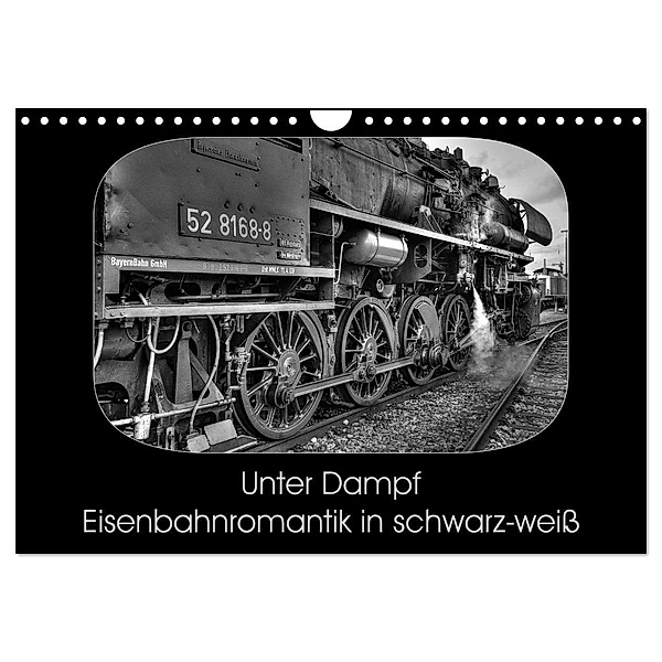 Unter Dampf - Eisenbahnromantik in schwarz-weiss (Wandkalender 2024 DIN A4 quer), CALVENDO Monatskalender, Peter Härlein