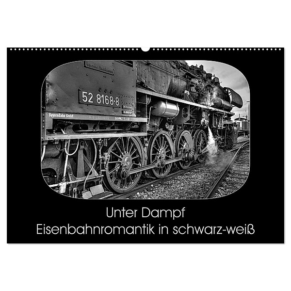 Unter Dampf - Eisenbahnromantik in schwarz-weiß (Wandkalender 2024 DIN A2 quer), CALVENDO Monatskalender, Peter Härlein