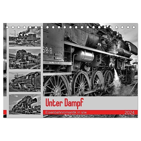 Unter Dampf - Eisenbahnromantik in schwarz-weiß (Tischkalender 2024 DIN A5 quer), CALVENDO Monatskalender, Peter Härlein