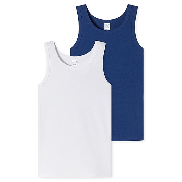 Schiesser Unterhemd UNI 2er Pack in weiß/blau