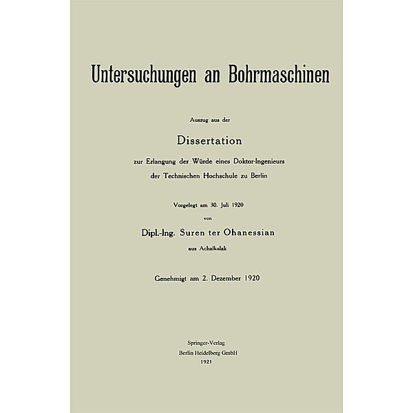 Untersuchungen an Bohrmaschinen, Suren Ter- Jowhannesean