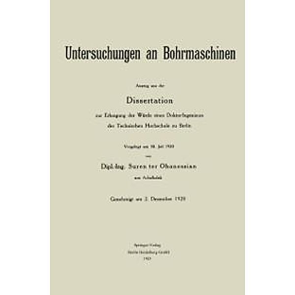 Untersuchungen an Bohrmaschinen, Johannes Pätzold