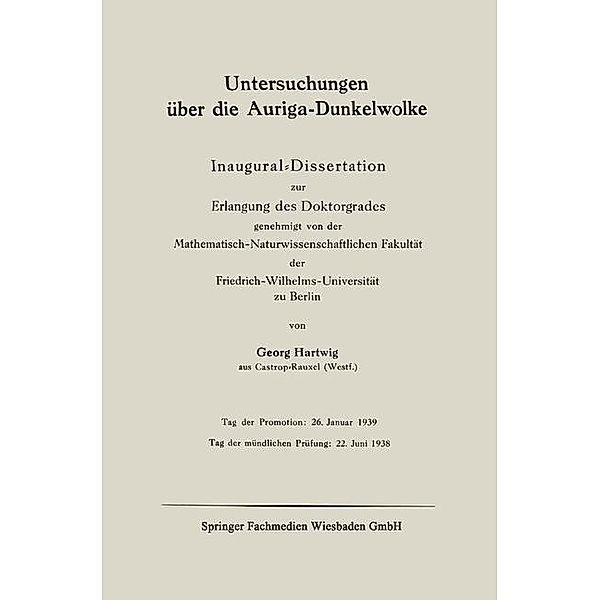 Untersuchungen über die Auriga-Dunkelwolke, Georg Hartwig
