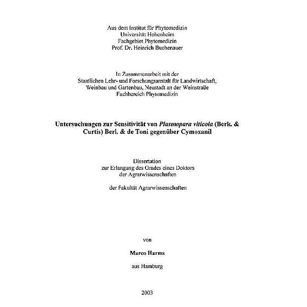 Untersuchungen zur Sensitivität von Plasmopara viticola (Berk. & Curtis) Berl. & de Toni gegenüber Cymoxanil