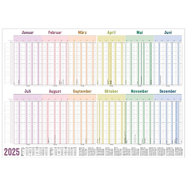 Urlaubs-/Team-Kalender 2025 A1+ [Rainbow] 89cm x 63cm gefalzt Eurolochung