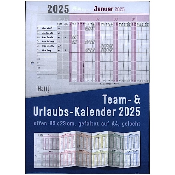 Urlaubs-/Team-Kalender 2025 A4 Leporello [Rainbow] Eurolochung