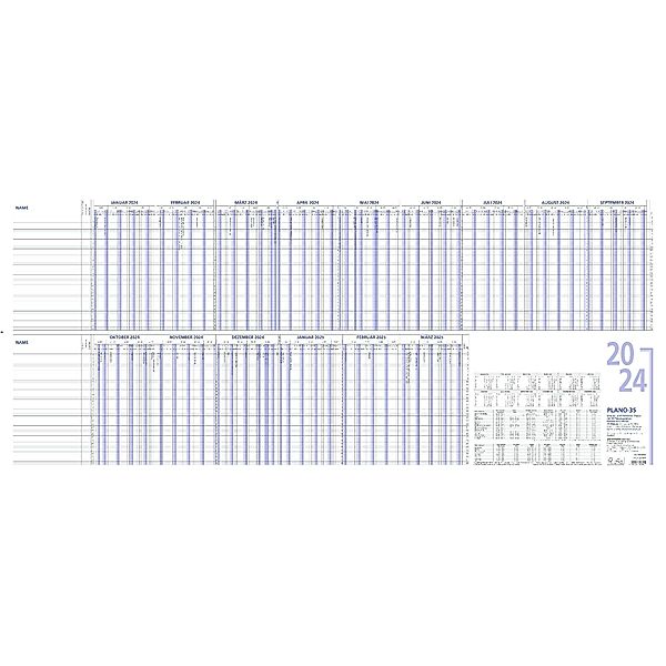 Urlaubsplaner 2024 100x42 - 15 Monate - Wandplaner - gefalzt mit Rand - zum Abheften - für 35 Personen - 993-0000