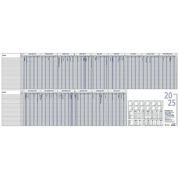 Urlaubsplaner 2025 100x42 - 15 Monate - Wandplaner - gefalzt mit Rand - zum Abheften - für 35 Personen - 993-0000