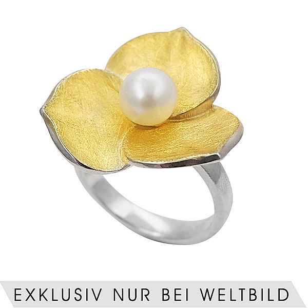 Ursula Christ Ring Blüte         Silber 925 bicolor (Größe: 17 mm)