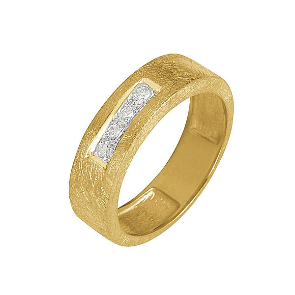 Ursula Christ Ring mit Zirkonia 333 Gelbgold bicolor Größe 17 mit mattierter Oberflächenstruktur (Größe: 17)