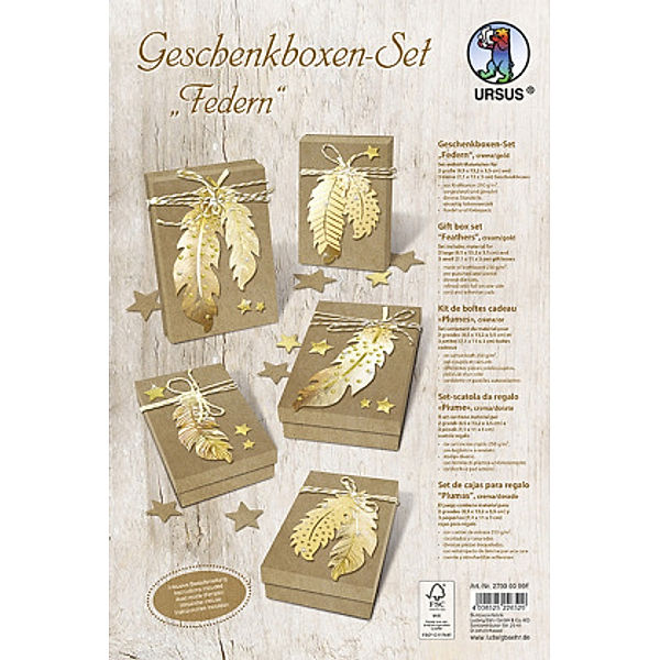 URSUS Geschenkboxen-Set Federn, creme/gold