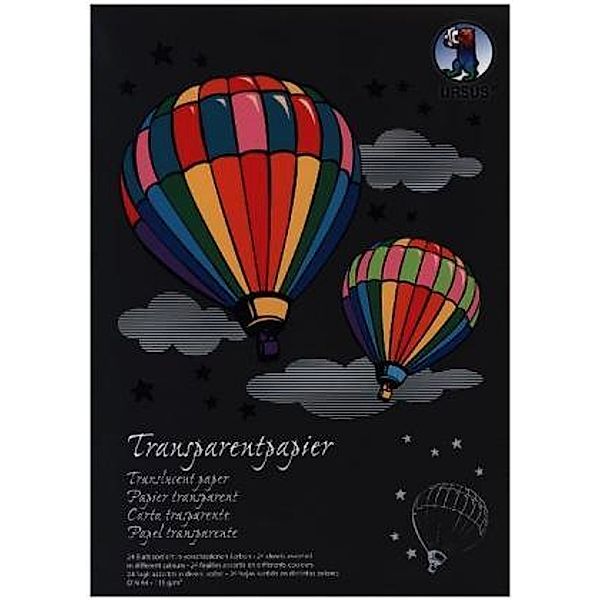 URSUS Transparentpapier-Block Sonderedition (115 g/m²), DIN A4, 24 Blatt sortiert in 17 Farben