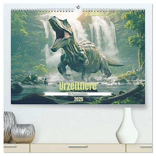 Urzeittiere - KI-Fantasiebilder (hochwertiger Premium Wandkalender 2025 DIN A2 quer), Kunstdruck in Hochglanz, Calvendo, Liselotte Brunner-Klaus