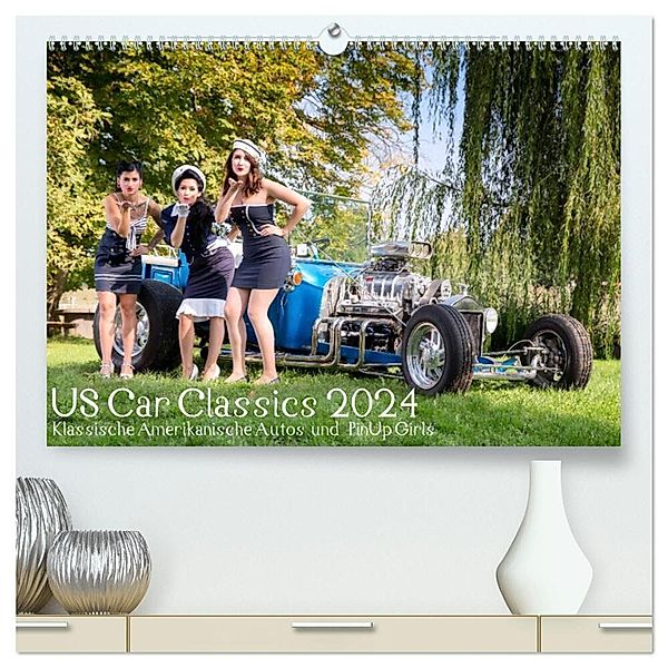 US Car Classics 2024 - Klassische amerikanische Autos und PinUp Girls (hochwertiger Premium Wandkalender 2024 DIN A2 quer), Kunstdruck in Hochglanz, Michael Suhl