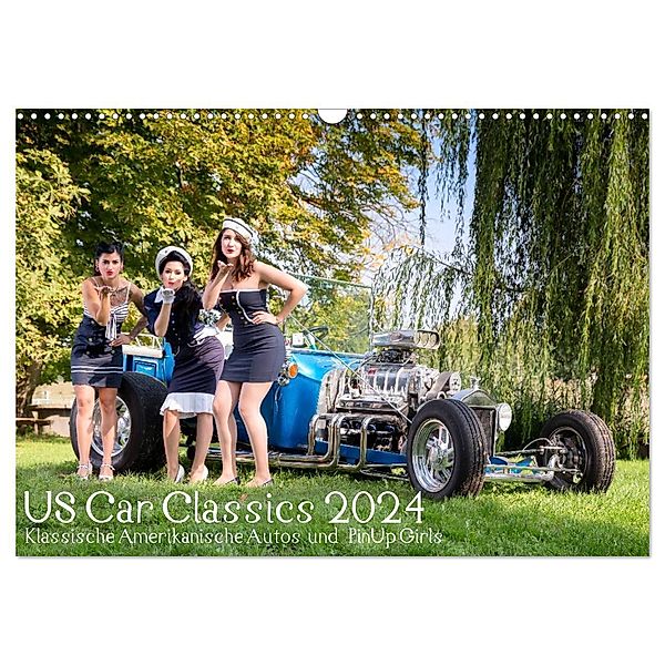 US Car Classics 2024 - Klassische amerikanische Autos und PinUp Girls (Wandkalender 2024 DIN A3 quer), CALVENDO Monatskalender, Michael Suhl