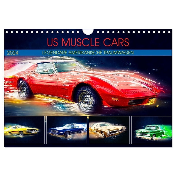 US Muscle Cars Legendäre Amerikanische Traumwagen (Wandkalender 2024 DIN A4 quer), CALVENDO Monatskalender, Dirk Meutzner