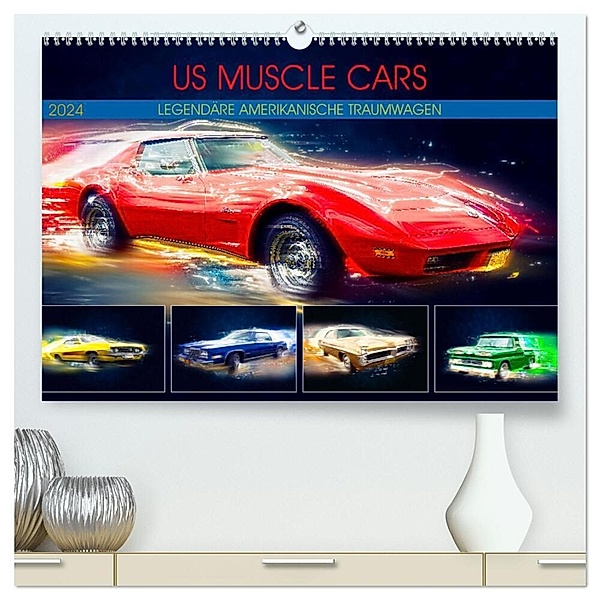 US Muscle Cars Legendäre Amerikanische Traumwagen (hochwertiger Premium Wandkalender 2024 DIN A2 quer), Kunstdruck in Hochglanz, Dirk Meutzner