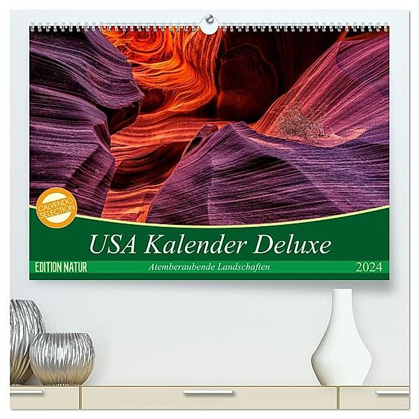 USA Kalender Deluxe (hochwertiger Premium Wandkalender 2024 DIN A2 quer), Kunstdruck in Hochglanz, Patrick Leitz