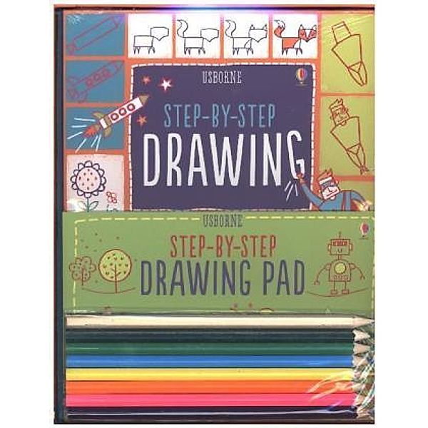 Usborne Step-by-Step Drawing, w. Drawing Pad and 8 Pencils, Fiona Watt