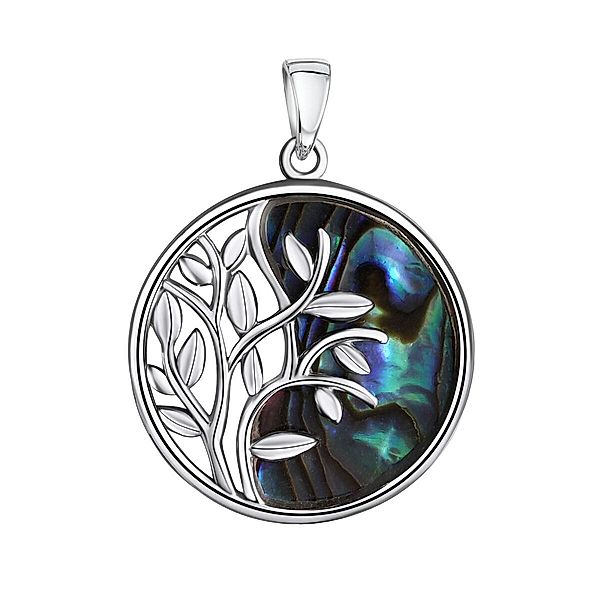 V Anhänger 925/- Sterling Silber Abalone blau 3,1cm Glänzend