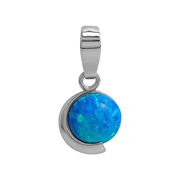 V Anhänger 925/- Sterling Silber imit.Opal blau 1,8cm Glänzend