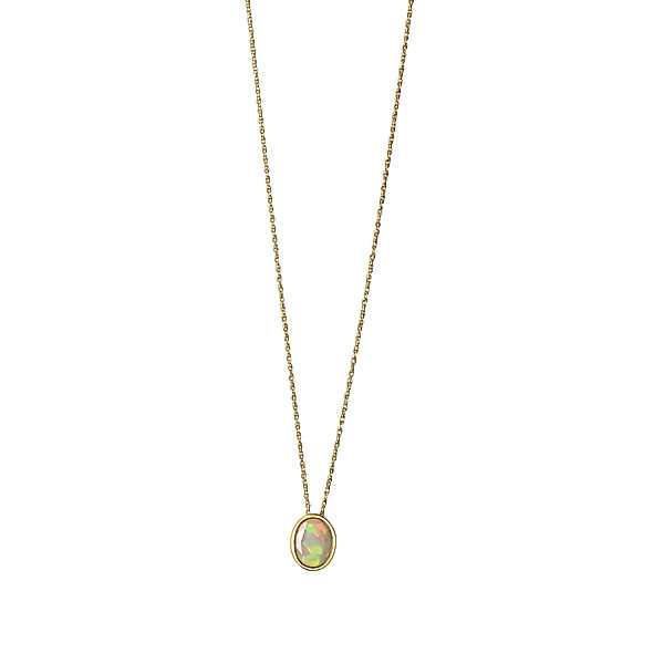 V Anhänger mit Kette 585/- Gold Opal weiß 46cm Glänzend