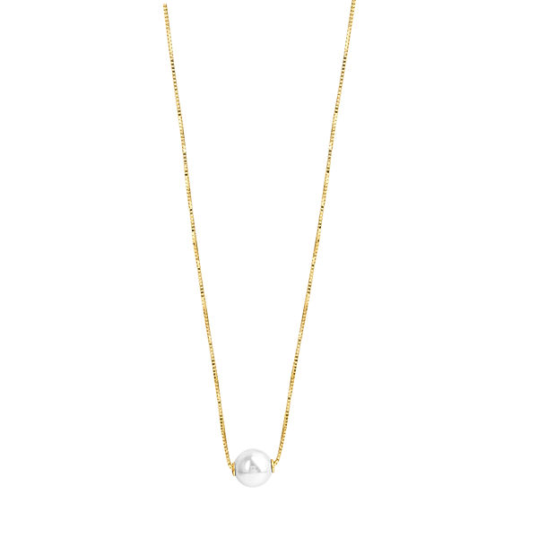 V Collier 375/- Gold Süßwasserzuchtperle weiß 42cm Glänzend